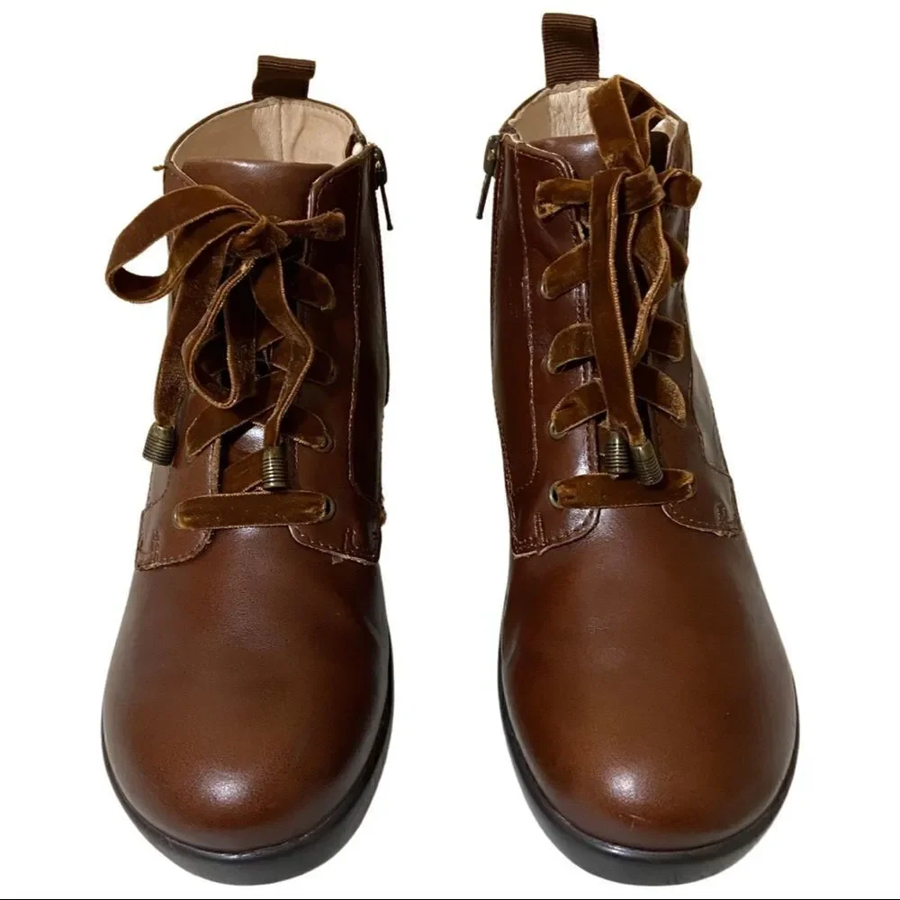 🥾 Alegria By PG Lite Eliza Dark Academia Leather Chestnut Luster Chunky Boots - Picture 2 of 13